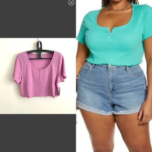 Bp pointelle rib crop Henley light purple size XL